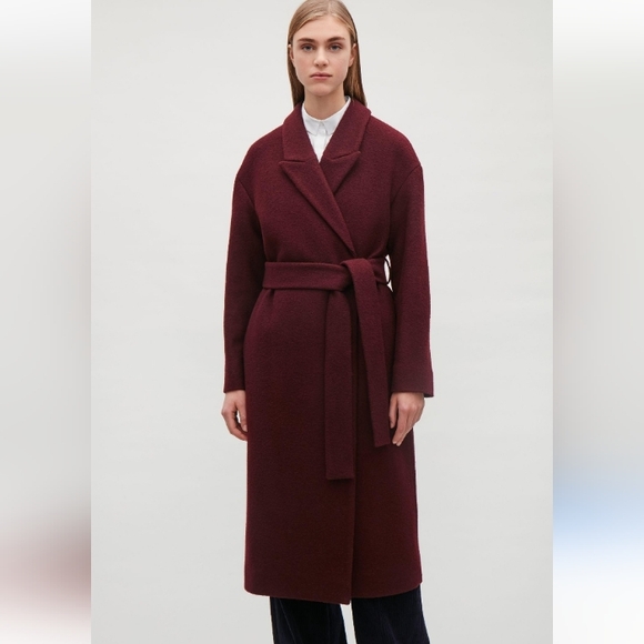 COS Burgundy Wool Wrap Belted Long Coat - Picture 16 of 16